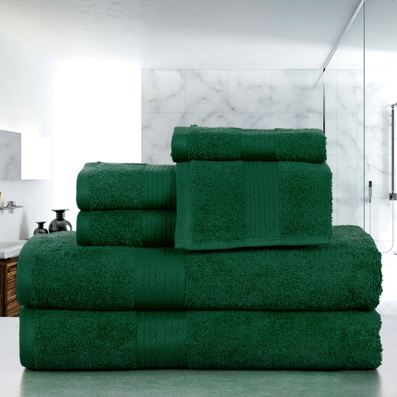 Como Smooth Soft and Thick 100% Cotton Towel Set, Green, 6 Piece Towel Set