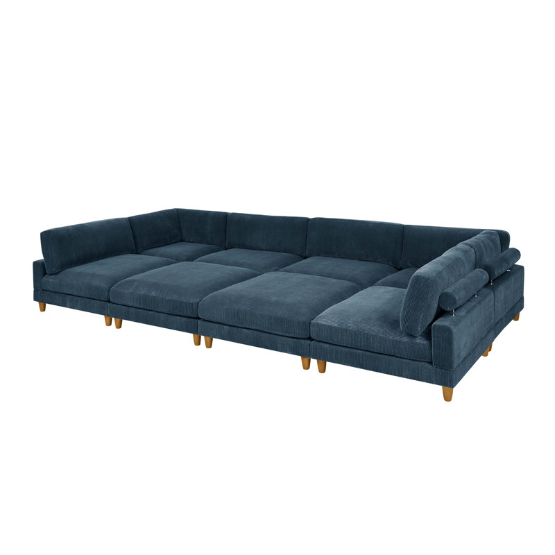 Canapé modulaire réversible de 178 po de large avec repose-pieds, Velours côtelé bleu