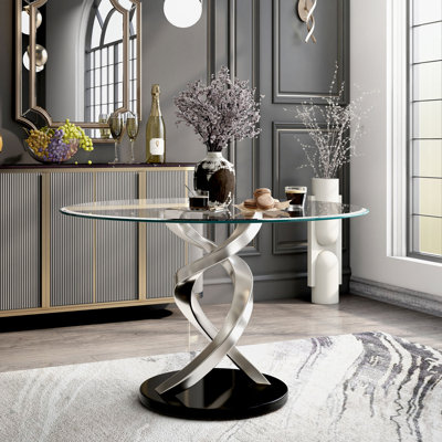 Beulah Round Glass Top Metal Base Dining Table