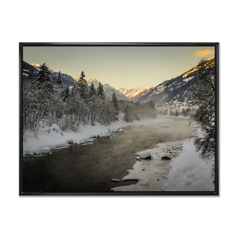 «River Through Snowy Trees», reproduction encadrée sur toile, Cadre noir, H 8 po x l 12 po x P 1 po