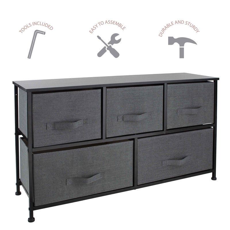 Gray Steel 39.37'' Industrial 5-Drawer Storage Dresser