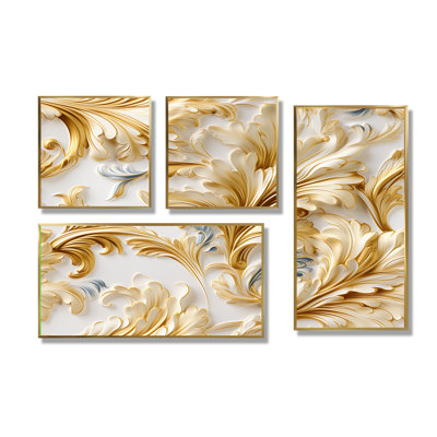 Décoration murale dorée et blanche en damas doré - grand chevron 4 pièces