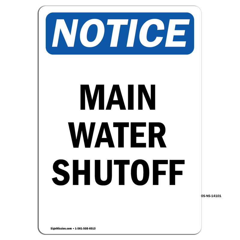Main Water Shutoff Sign