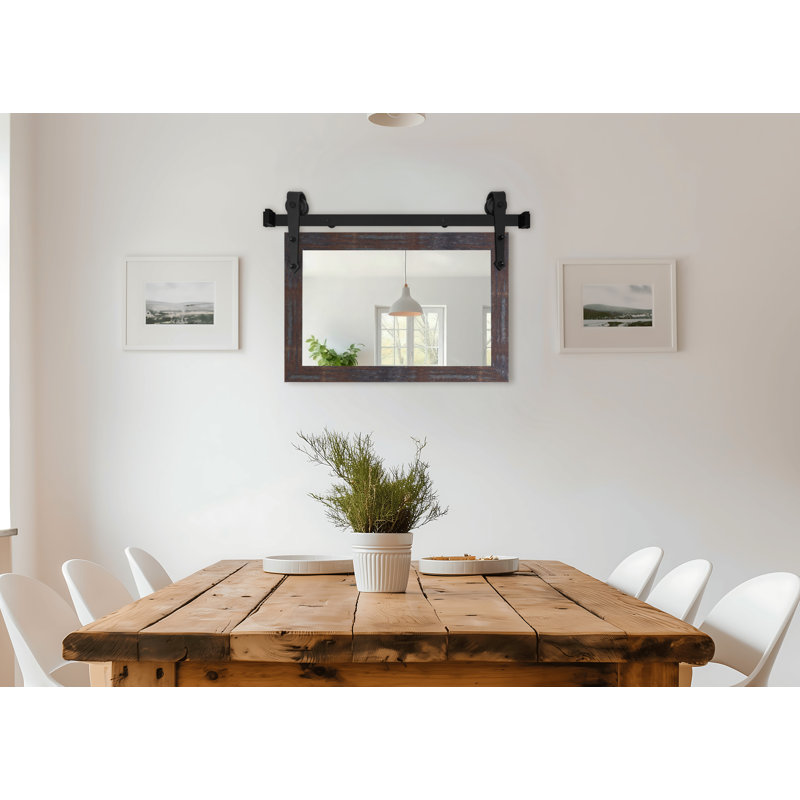 Miroir rustique moderne avec rail de porte de grange en acier, 22 x 33, Laiton acier