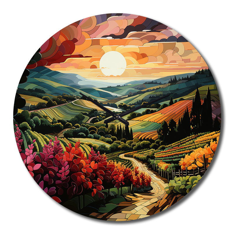 Horloge murale Vineyard Sunset Rows Of Ruby Landscape I, Grand