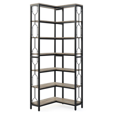 78.74" 7-Tier Corner Bookshelf with Metal Frame and Side Railings