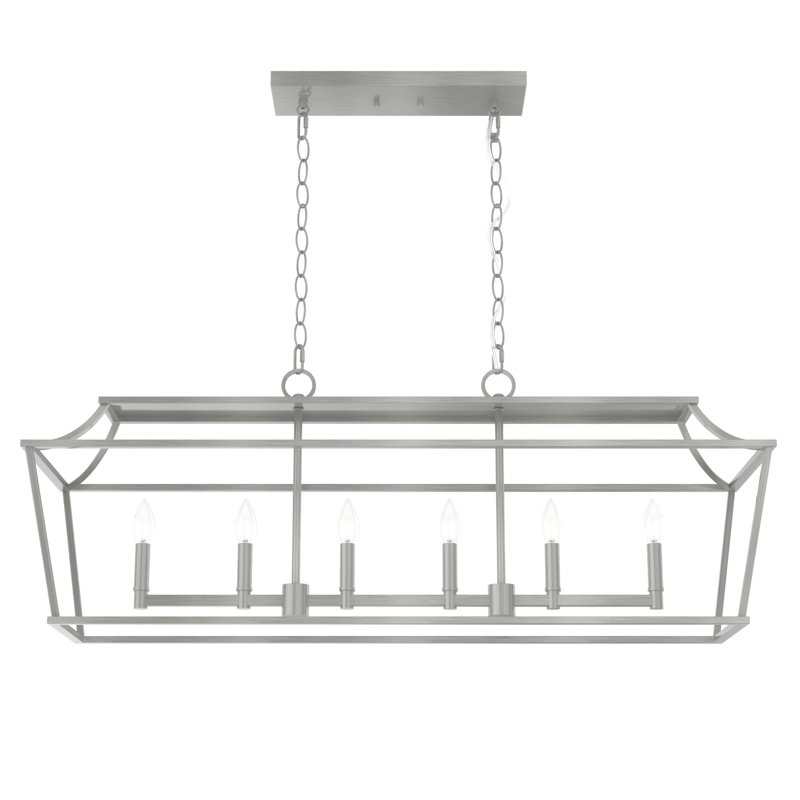 Luminaire suspendu rectangulaire à 6 lumières pour îlot de cuisine Laurel Ridge, Nickel brossé