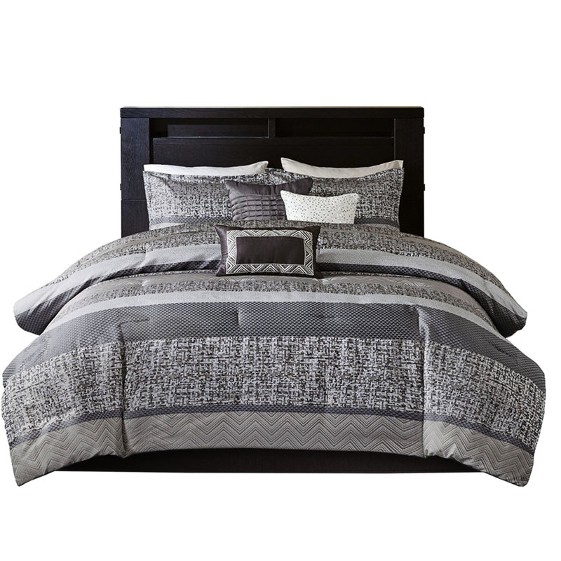 Grey/Taupe 7 Piece Comforter - King With Drop Machine Washable, Gray+Taupe