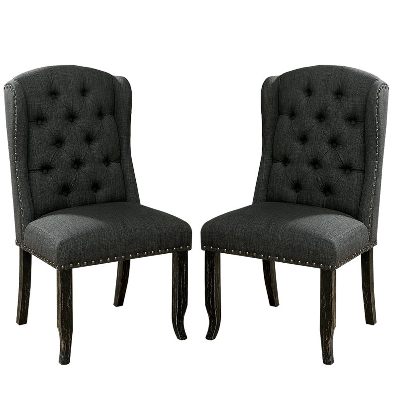 Chaise de salle à manger rembourrée Gurvis, Gris foncé
