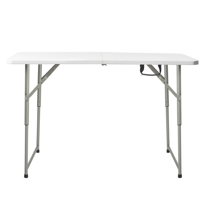 Foldable Outdoor Long Table, White Hdpe Top Gray Steel Frame Portable Folding Table For Patio Courtyard Camping Picnic Bbq Party