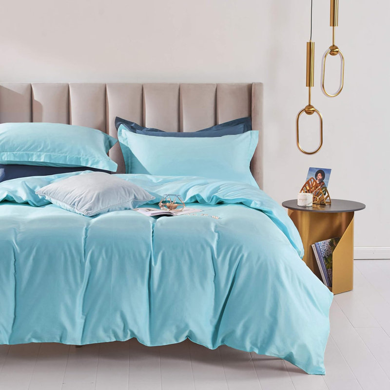 Cotton Sateen Duvet Cover, King Duvet Cover + 2 King Shams, Blue