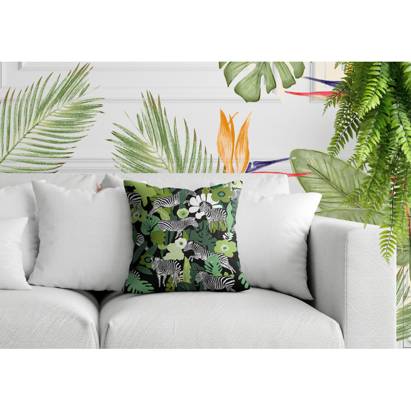 Oreiller carré réversible intérieur / extérieur Mati Zebra, Carré 15 po, Chartreuse
