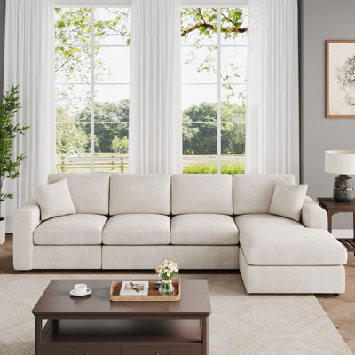 3 - Piece Corduroy Upholstered L-Shaped Sectional