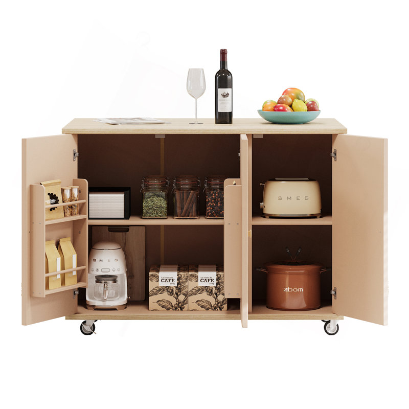 Îlot de cuisine polyvalent en bois massif tissé à la main avec abattant et caractéristiques élégantes, Brun
