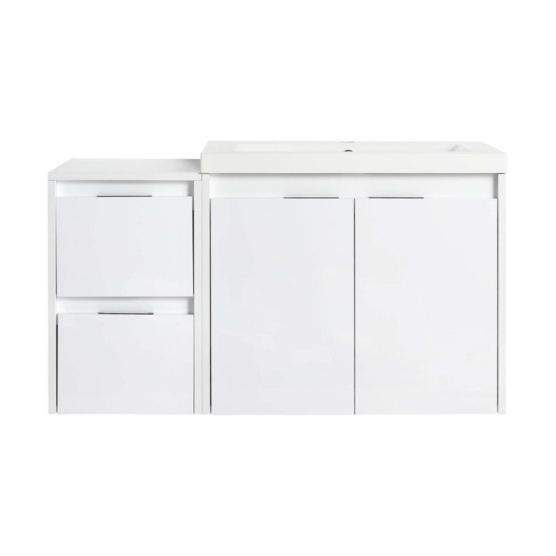 Meuble-lavabo de 36 po avec lavabo en résine, 2 portes à fermeture douce et 1 armoire latérale, conception à fixation flottante