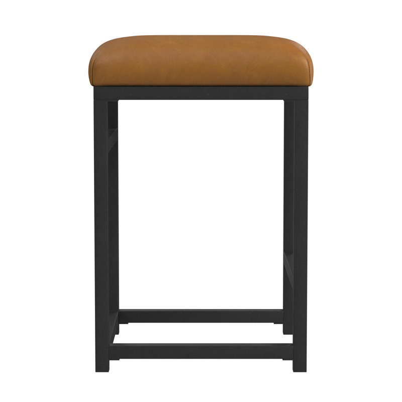 Junad Upholstered Counter Stool, Brown Faux Leather