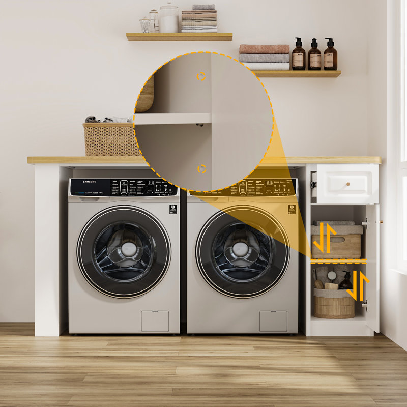 Washer Dryer Storage Table With Shelves And Drawer For Laundry Room