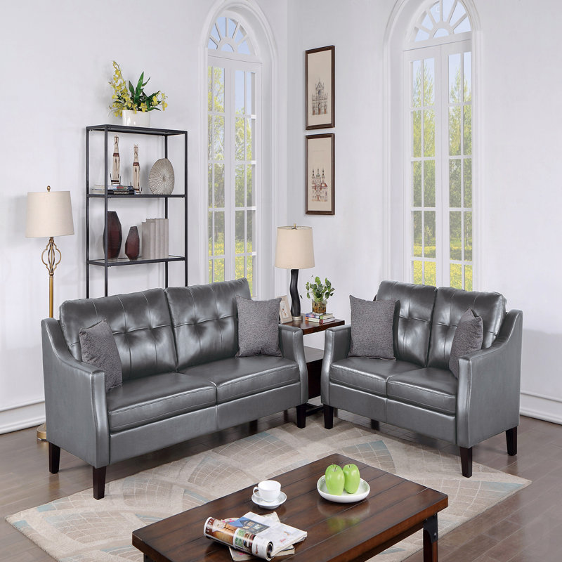 Ensemble de canapé de style contemporain 2 pièces Ensemble de canapé en similicuir gris et canapé avec causeuse