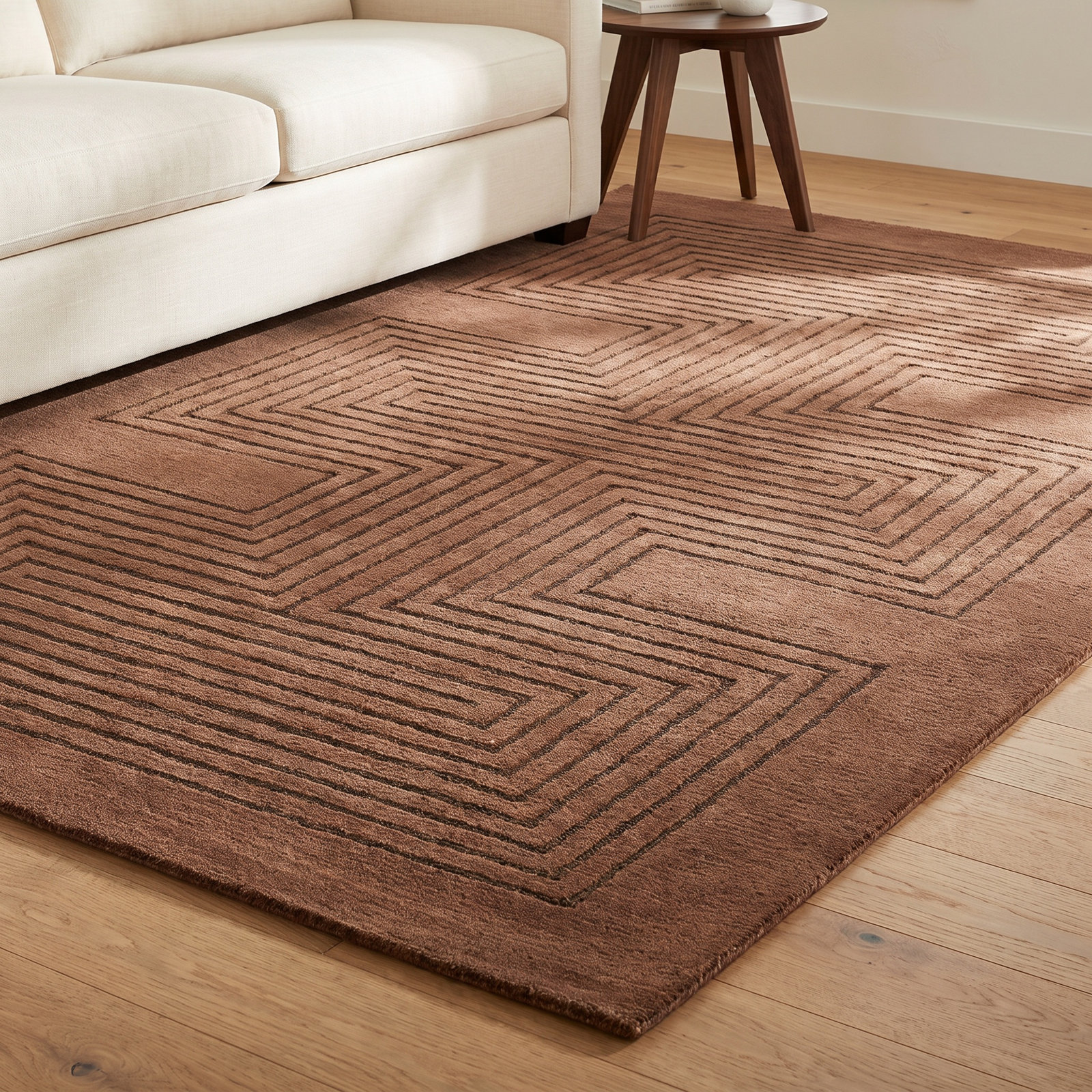 Orlie Copper Hand-Tufted Geometric Wool Rug, Brown, Rectangle 9' x 12'