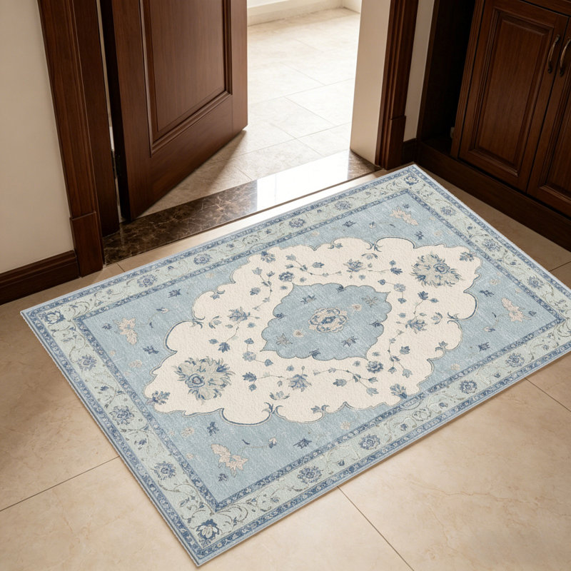 Light Blue Europeancarpet-easy to clean, machine-washable, soft and comfortable; suitable for door mats, kitchens, living rooms, bedrooms, corridors, and laundry areas. Easy to clean, durable carpet for home decoration.