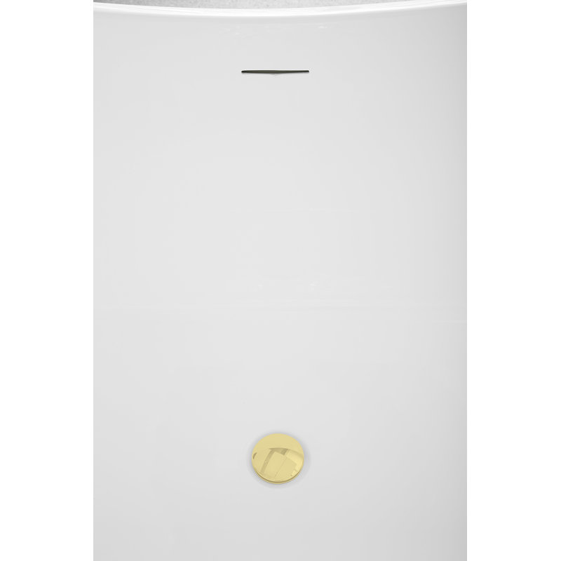 67" Streamline Soaking Freestanding Tub and Tray With Internal Drain, Polished Brass