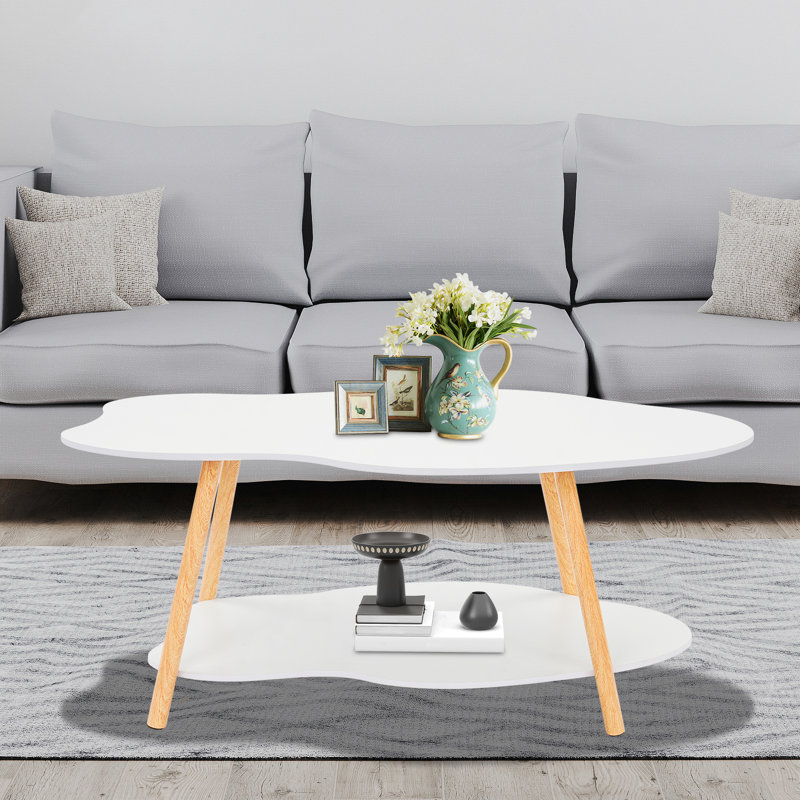 Table basse moderne pour le salon, table basse en forme de nuage, table centrale double couche pour les petits espaces