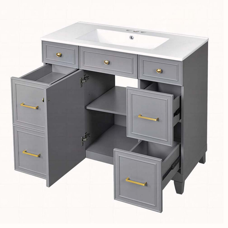 Meuble-lavabo 36 po avec lavabo en céramique, Grey