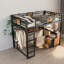 Space-saving Metal Loft Bed With Desk, Modern Storage, Black