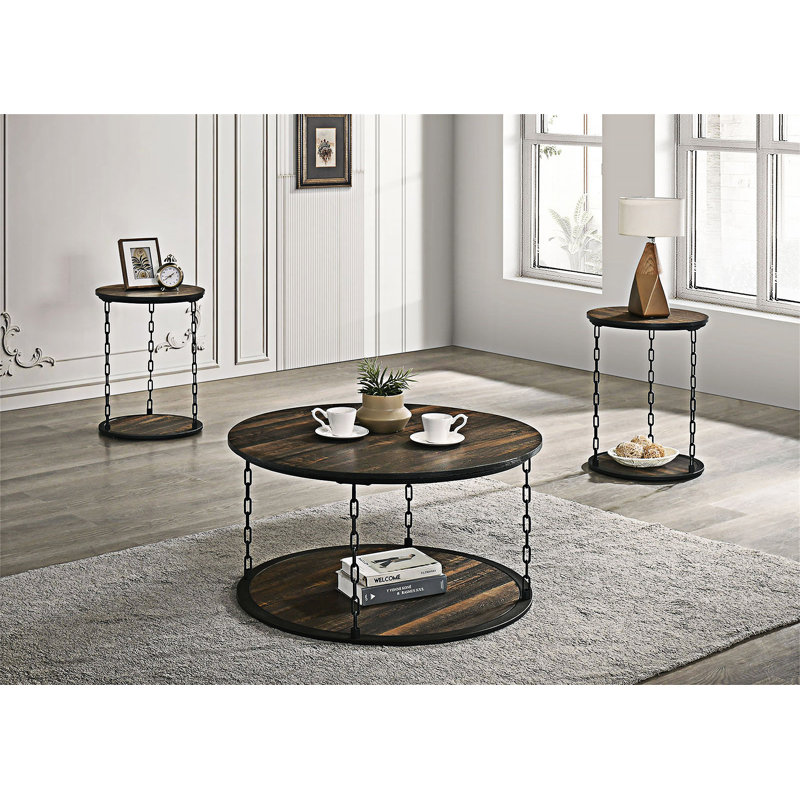 Rustic Coffee Table And End Table Set, Dark Brown