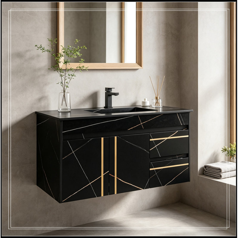 Meuble-lavabo flottant avec lavabo et deux tiroirs
