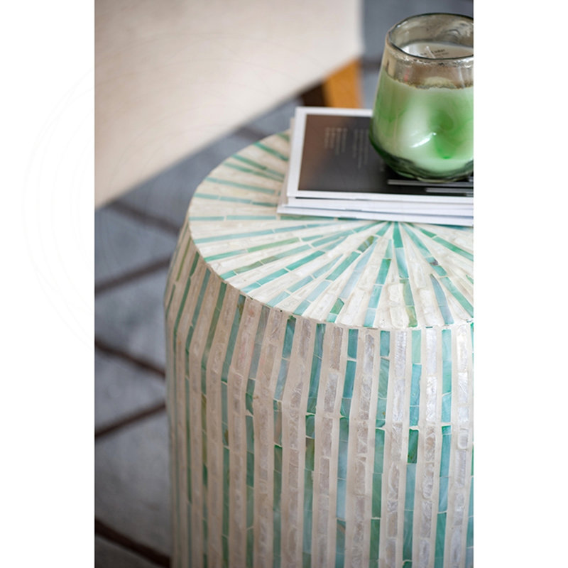Tabouret d'appoint cylindrique crème et vert Capiz
