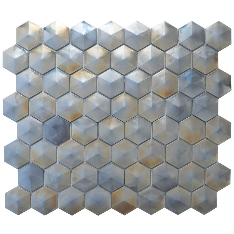 Brila 12x10 in. White Glossy Glass Hexagon Wall Tile (4.26 sq ft/case, 5-Pack), Gray