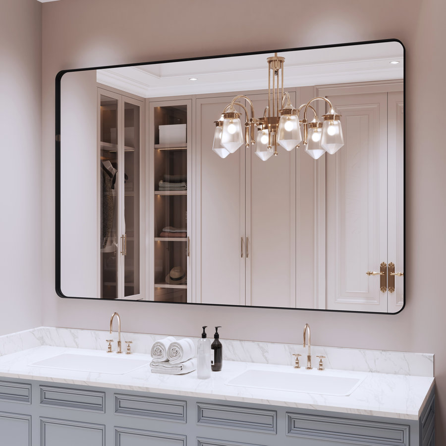 Lesamuel Filleted Corner Wall Mounted Mirror, Bathroom Mirror, Vanity Wall Mirror With Aluminum Frame