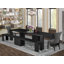 Ensemble de table de salle à manger 5 pièces comprenant une table rectangulaire, 2 bancs en bois et 2 chaises en tissu gris foncé Gotham, noir brossé-911310950-924571574-924571575