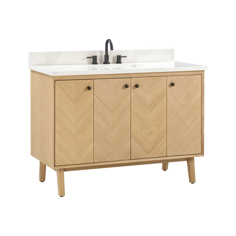 Ensemble de meuble-lavabo simple autoportant 48 po avec plateau en quartz Adele, Naturel, Noir, 49