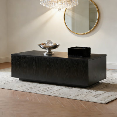 Modern Low-Profile Rectangular Coffee Table, 48-Inch Wide Wood Design For Living Room, Family Room Or Office, Black Grain Finish