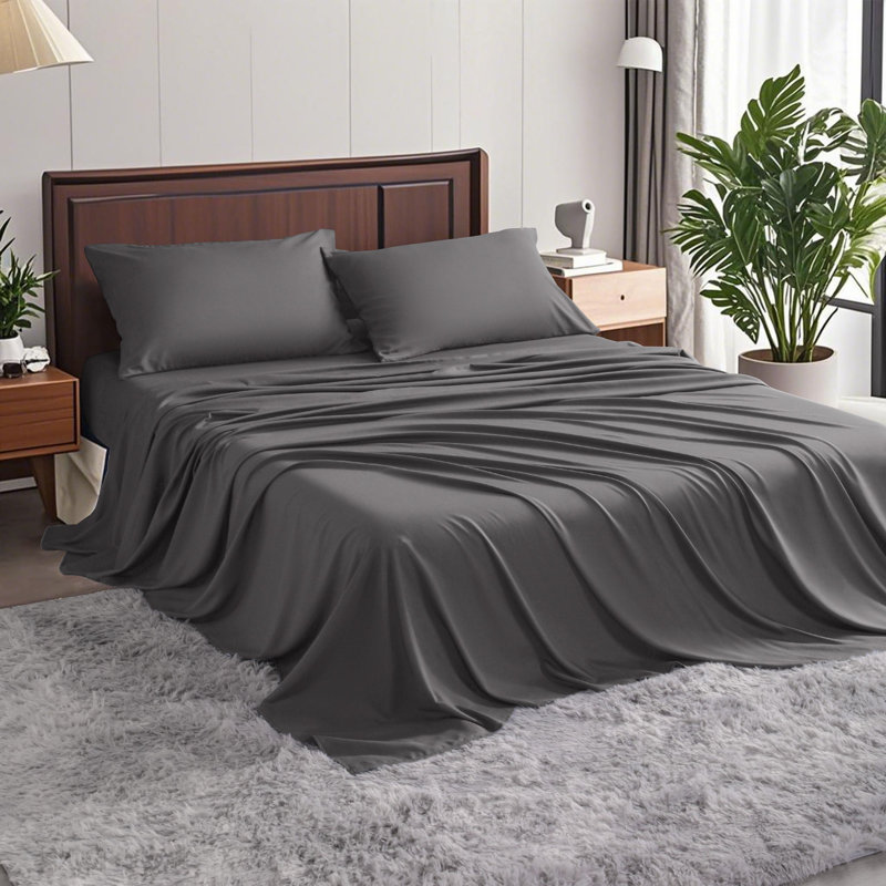 Silky Rayon From Bamboo-Polyester Bedding Set | Year-Round Cooling | Hypoallergenic Luxury Sheets?, Gray