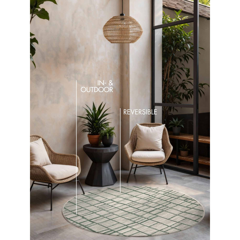 Round Deslie Geometric 200cm X 200cm Indoor / Outdoor Area Rug, Green