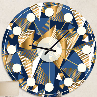 Gold and Blue Cubes - Mid-Century Modern wall clock