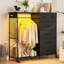 Commode 6 tiroirs en tissu avec support à vêtements, station de charge et lumières DEL