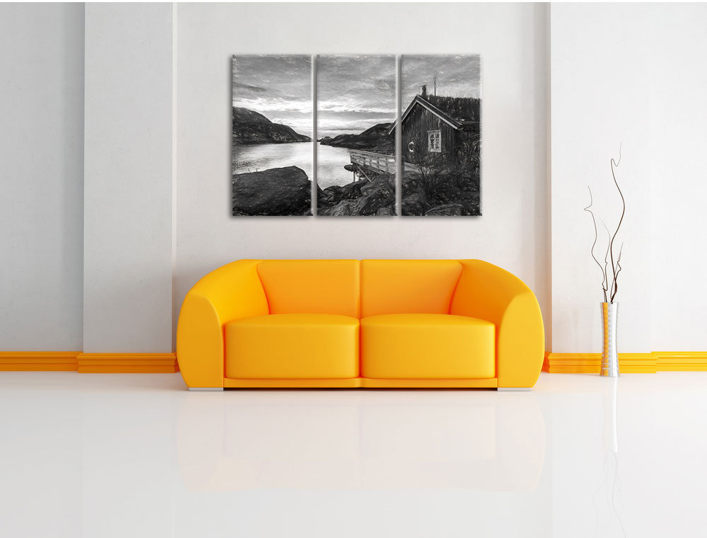 3-tlg. Leinwandbild-Set „Sonnenaufgang am Fjord Norwegens“, Kunstdruck