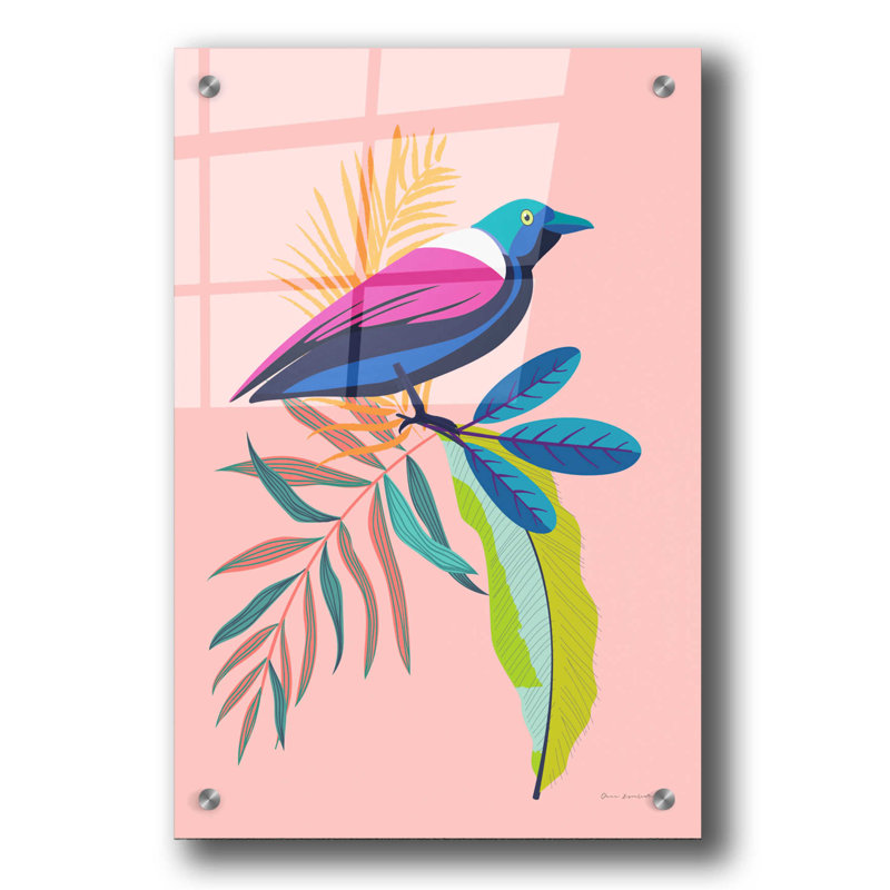 «Exotic Birds I» par Omar Escalante, art mural en verre acrylique, H 36 po x l 24 po x P 0,2 po