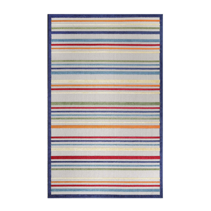 Coastal Stripe Geometric Modern Indoor Outdoor Area Rug, Rectangle 6' x 8'10"