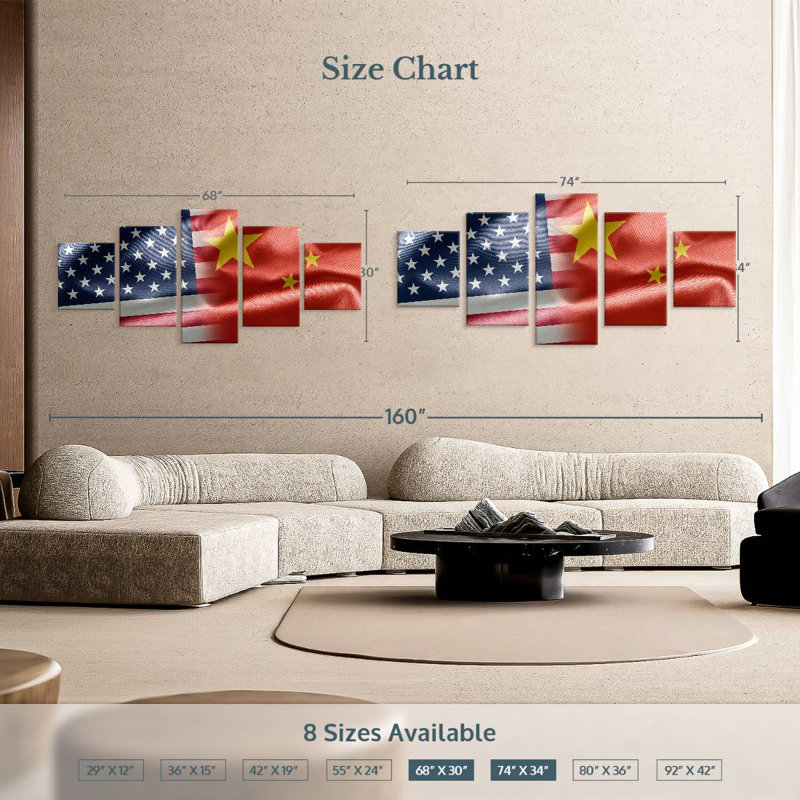 China And USA Flag, 30" H x 68" W