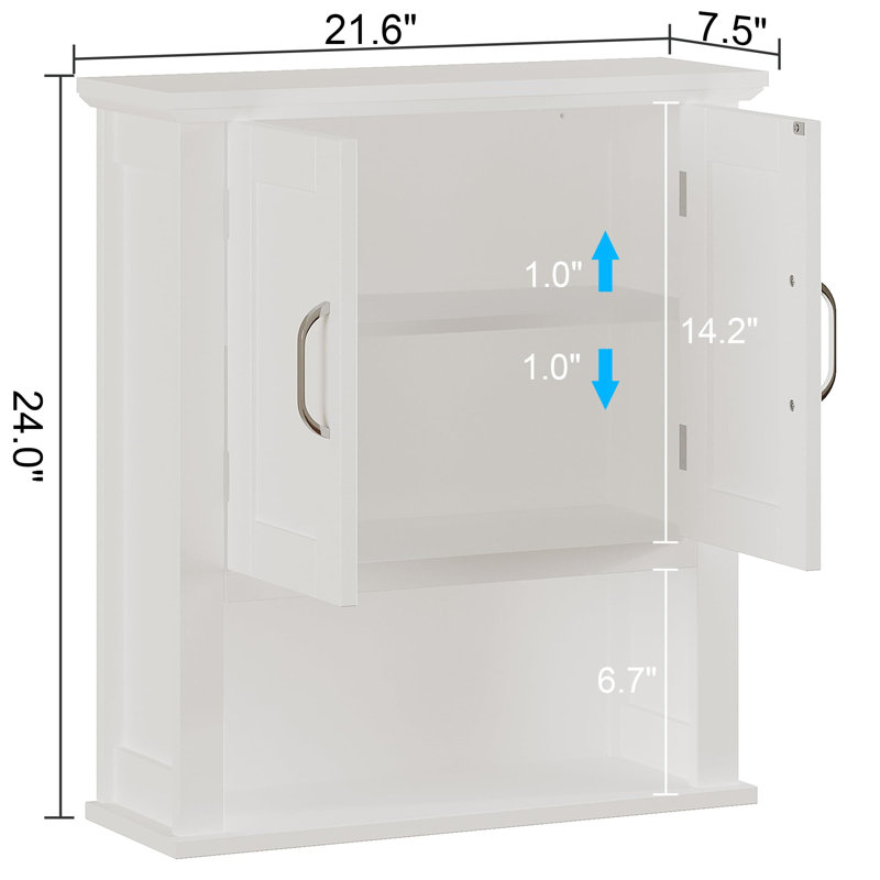 Armoire de salle de bain murale en bois avec portes, Blanc