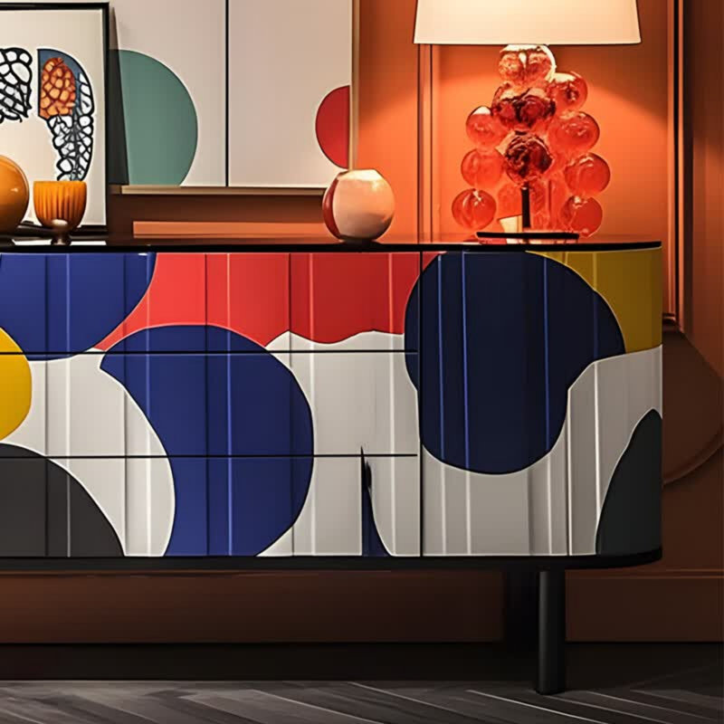 Buffet artistique peint, H 31,5 po x l 70,87 po x P 15,75 po