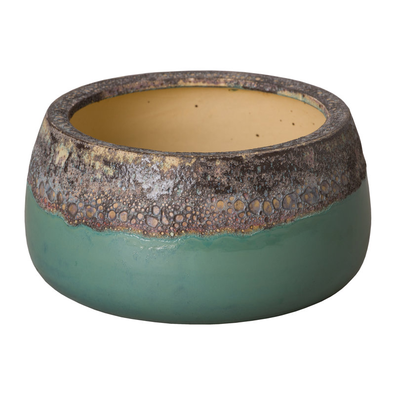 Pot de fleurs en céramique, H 8 po x l 12 po x P 12 po, Bleu sarcelle