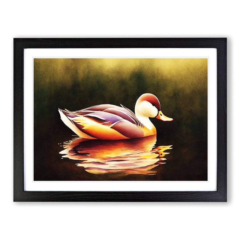 Watercolour Duck Vol.5 - Single Picture Frame Print, Black, 46cm H x 64cm W x 2cm D