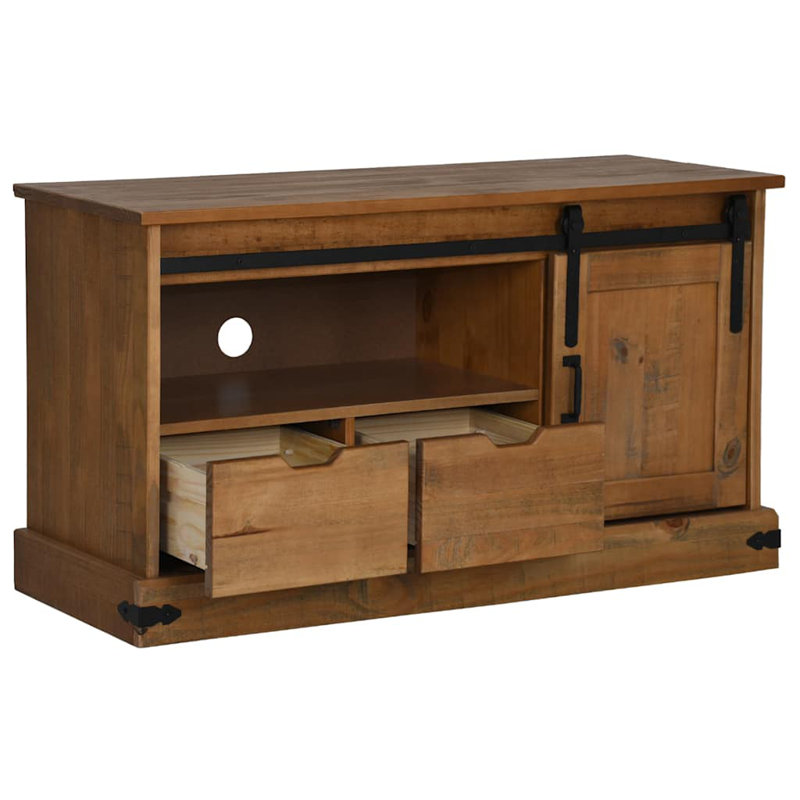 TV Cabinet HALDEN With Sliding Door 110X40x60 Cm Solid Wood, Natural