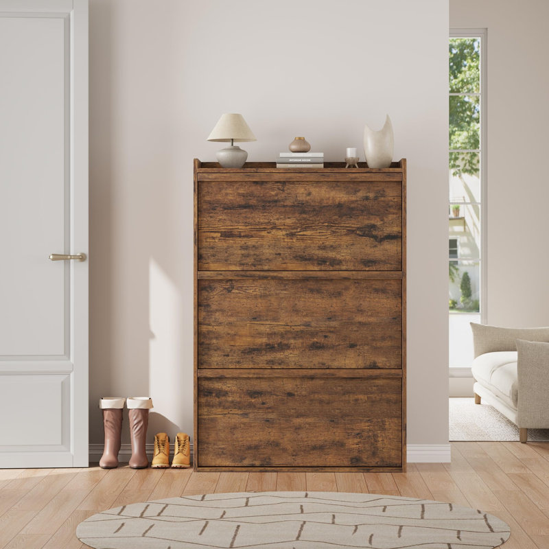 Shoe Cabinet with 2 Flip Drawers, Wooden Shoe Organizer with Adjustable Shelf, Shoe Storage for Entryway, Hidden Shoe Cabinet for Hallway, Living Room
